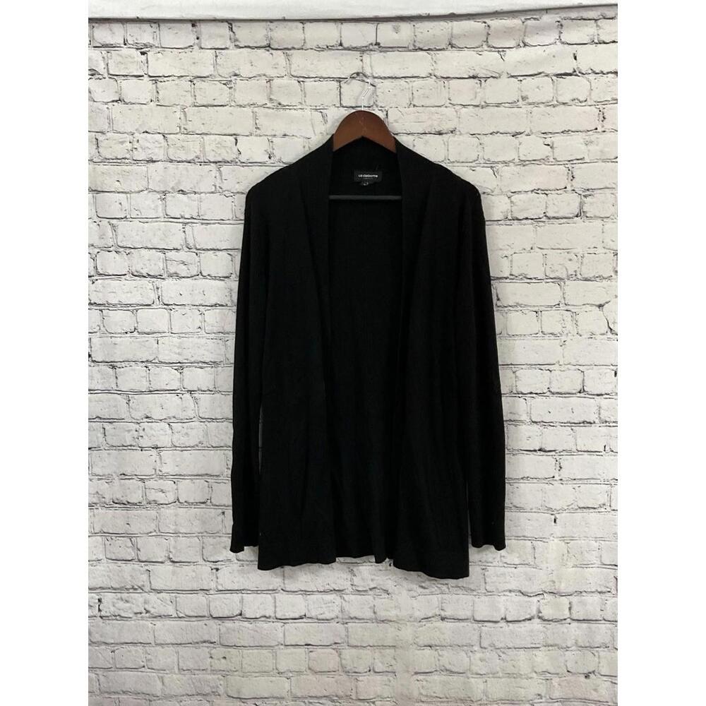 Liz Claiborne Sweater Womens Medium Black Long‎ Sleeve Open Front Cardigan Light
